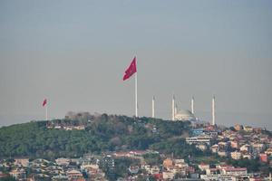 Low Angle View Of Turkish Flag Against Sky. photo