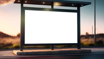 Modern Empty space advertisement board, blank white signboard in city, Bus stop empty billboard in afternoon, Marketing banner ad space in city, Advertisement billboard on bus stop in city, Free Photo