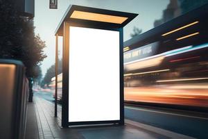 Empty Outdoor Advertising billboard mockup at bus stop, Empty advertisment place for marketing banner or posters, Bus stop billboard mockup. Free Photo