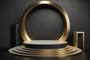 Luxury golden 3d circular podium for showcasing products, Empty elegant and premium showcasing space to promote or market products, Empty podium for product presentation,empty luxury podium background photo