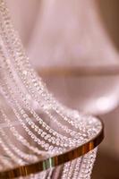 wedding decor beautiful crystal chandelier close up photo