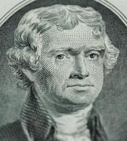 President Thomas Jefferson face on us two dollar bill closeup macro photo