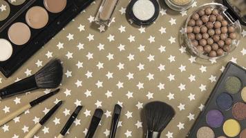 Flat lay of make up and beauty cosmetic products photo