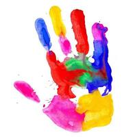 Colorful hand print on white background photo
