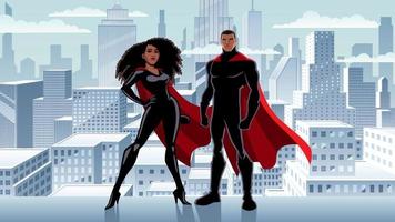 Superhero Couple Black City Winter vector