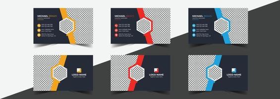 Corporate clean, blue, yellow, red business card design vector