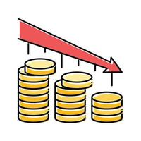 drop decline fall trend gold coin color icon vector illustration