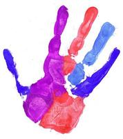 Close up of colored hand print on white photo