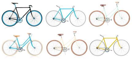 colección de elegante vistoso los hipsters bicicleta aislado en blanco foto