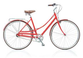 Stylish womens red bicycle isolated on white photo