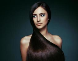 Hair. Beautiful Brunette Girl. Healthy Long Hair. Beauty Model Woman photo