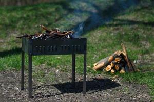Delicious grilled meat over the coals on a barbecue photo