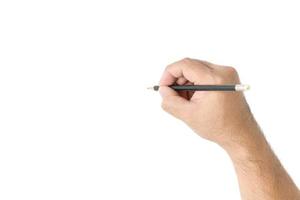 Man hand is ready for drawing with pencil isolated photo