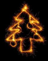 Christmas tree made by sparkler on a black photo