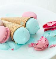 Blueberry ice cream with macaroons photo