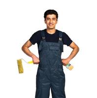 Repairman Arab nationality in the construction overalls on a white photo