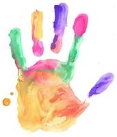 Colored hand print on white background photo