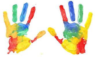 Multicolored hand print photo