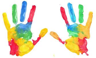 Multicolored hand print photo