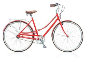elegante hembra rojo bicicleta aislado en blanco foto