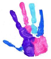 Close up of colored hand print on white photo