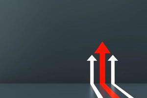 Red arrow with two white arrow going up on gray wall background. Business arrow target direction concept to success. Finance growth vision stretching rising up. 3d rendering photo