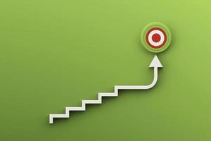 White arrow hit the target on green wall background. business strategy and target achievement concept. 3d rendering photo