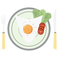 Fried Egg Yolk Fry Serving Food Lettuce Tomato on a Plate Fork Knife png