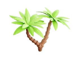 Palm tree 3d render - tropical plant with green leaves and brown trunk for beach vacation and summer travel concept. photo