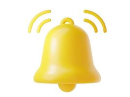 Notification bell icon 3d render - cute cartoon illustration of simple yellow bell for reminder or notice concept. photo