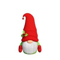 Christmas Scandinavian gnome with long white beard in red hat decorated with holly berries 3D render illustration. photo