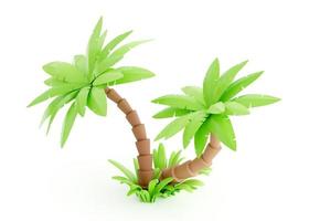 Palm tree 3d render - tropical plant with green leaves and grass for beach vacation and summer travel concept. photo