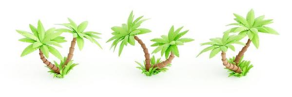 Palm tree 3d render - tropical plant with green leaves and grass for beach vacation and summer travel concept. photo