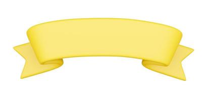 Ribbon banner 3D render - yellow cartoon badge with empty space for title. photo