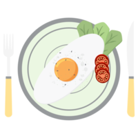 frit Oeuf Jaune d'œuf frire portion nourriture salade tomate sur une assiette fourchette couteau png