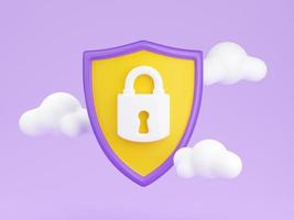 proteger con candado 3d hacer - seguridad y la seguridad concepto con cerrado bloquear en proteger rodeado con nubes foto