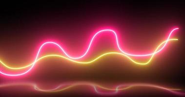 Abstract bright neon red and yellow energy disco light lines with reflections abstract background photo