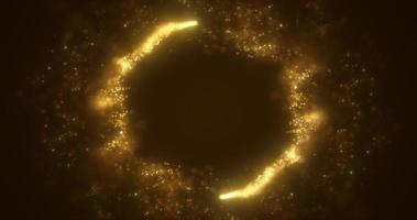 líneas de energía de oro amarillo abstracto y círculos cíclicos con bokeh mágico de partículas, fondo abstracto foto