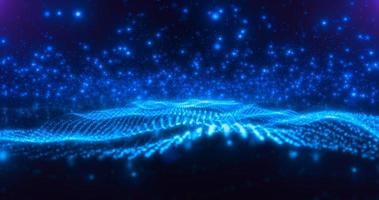 Abstract blue waves lines from particles and dots of energetic magic with glow effect and blur bokeh abstract background photo