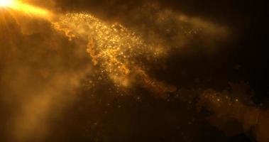 Abstract background of orange yellow fiery flying energy particles of energy magic waves with glow effect and bokeh blur photo