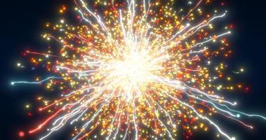 Abstract glowing energy explosion fiery whirlwind fireworks from lines and magic particles abstract background photo