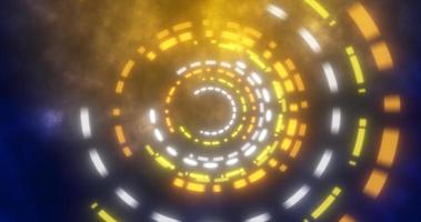 Abstract round swirling rings HUD elements blue and yellow from flying particles glowing energy scientific futuristic hi-tech background photo