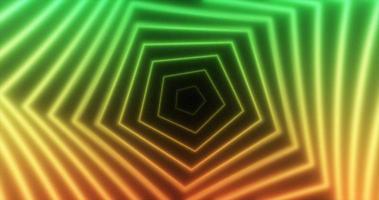 Abstract glowing neon pentagons swirling green and yellow lines energy futuristic high tech background photo