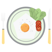 frit Oeuf Jaune d'œuf frire portion nourriture salade tomate sur une assiette fourchette couteau png