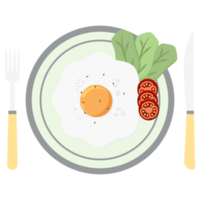 Fried Egg Yolk Fry Serving Food Lettuce Tomato on a Plate Fork Knife png