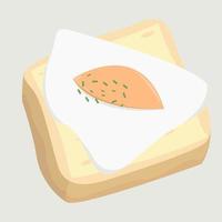 un dibujos animados dibujo de un rebanada de un pan con un pedazo de salmón en él. vector