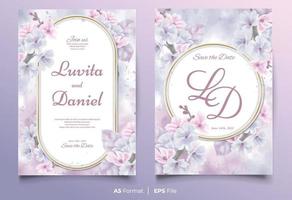 watercolor wedding invitation template with purple and pink flower ornament vector