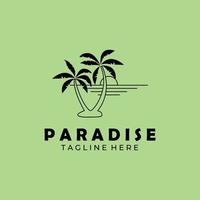 sunset paradise line art palm tree logo vector illustration design graphic