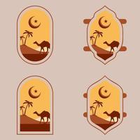 Collection Of Oriental Style Lantern with Desert Flat Illustration vector