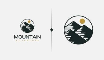 Mountain Hill Top Sun Rays monoline. Universal creative premium symbol. Vector sign icon logo template. Vector illustration